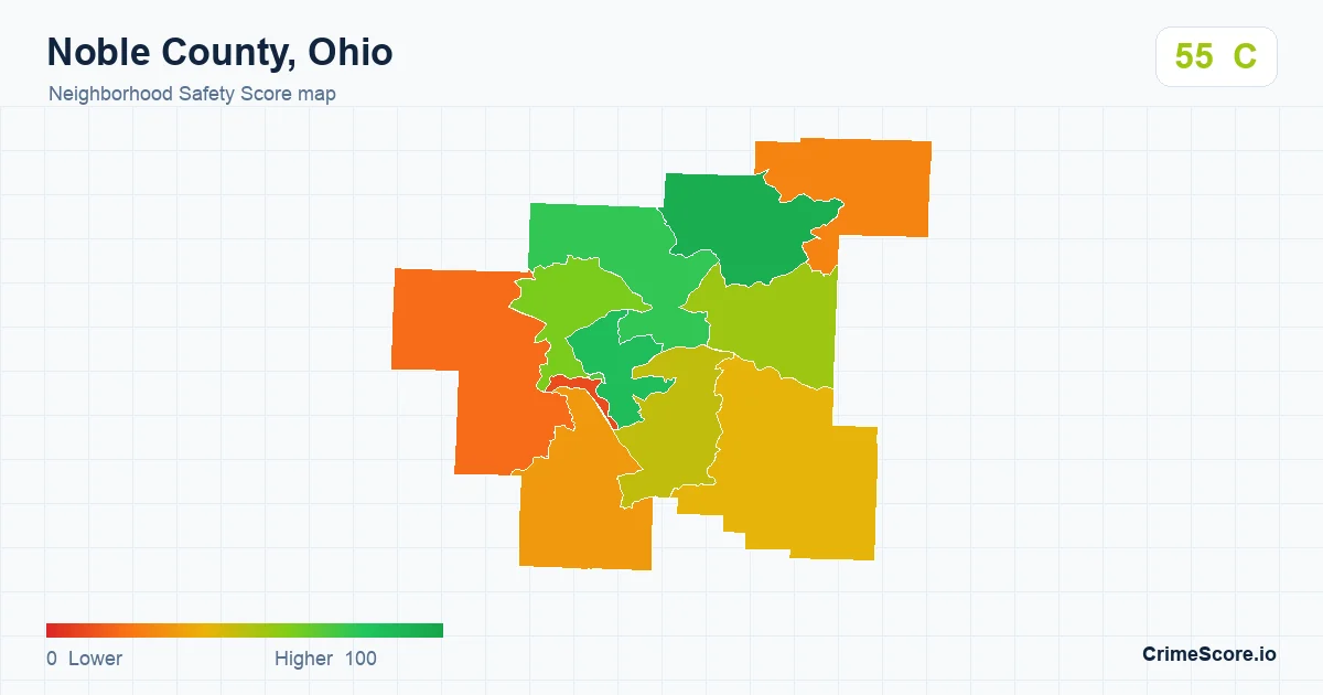 Noble County, Ohio neighborhood Safety Score map by Census block group