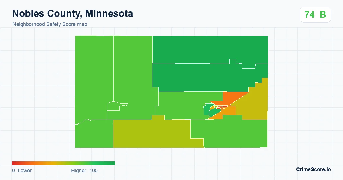 Nobles County, Minnesota neighborhood Safety Score map by Census block group
