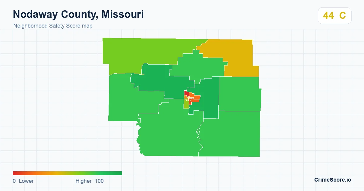 Nodaway County, Missouri neighborhood Safety Score map by Census block group