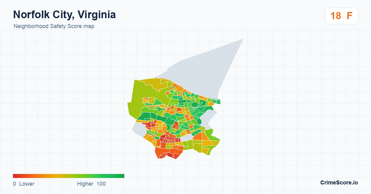 Norfolk City, Virginia neighborhood Safety Score map by Census block group
