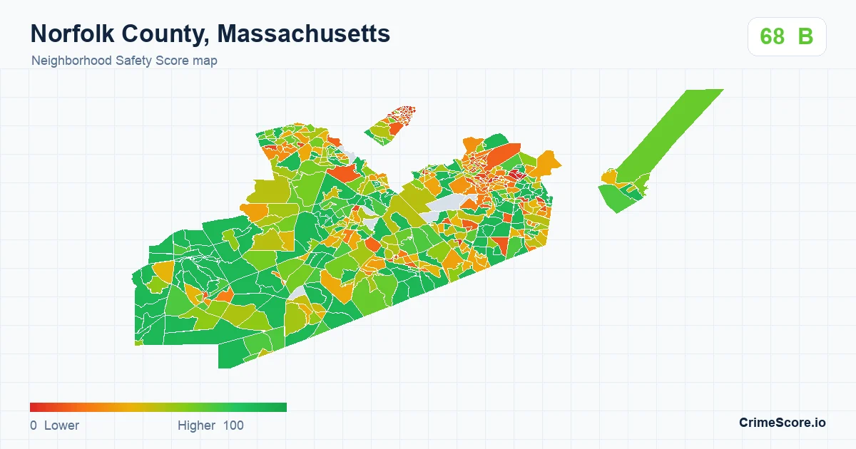 Norfolk County, Massachusetts neighborhood Safety Score map by Census block group