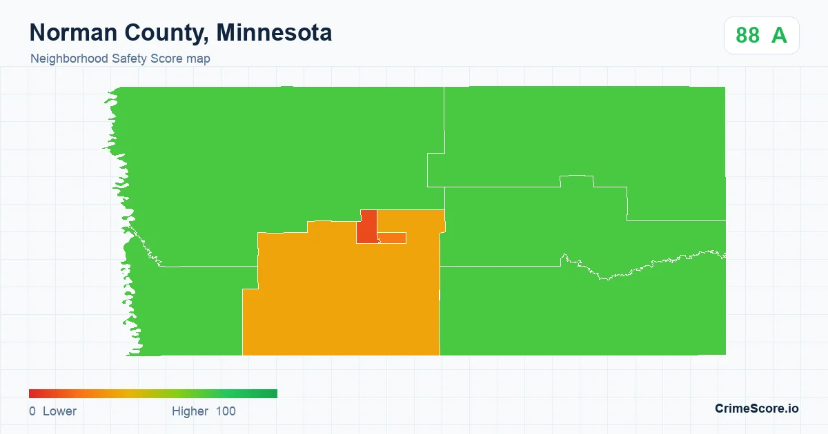 Norman County, Minnesota neighborhood Safety Score map by Census block group