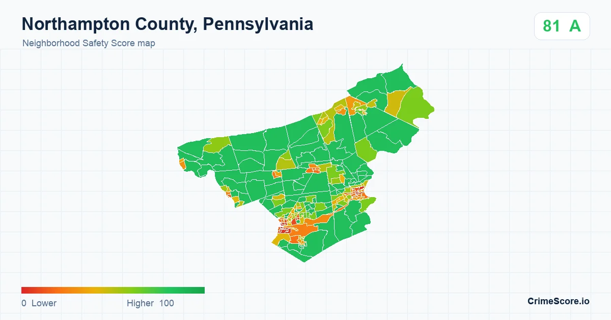 Northampton County, Pennsylvania neighborhood Safety Score map by Census block group