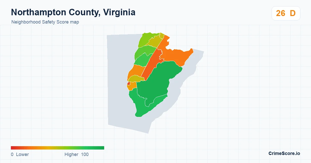 Northampton County, Virginia neighborhood Safety Score map by Census block group