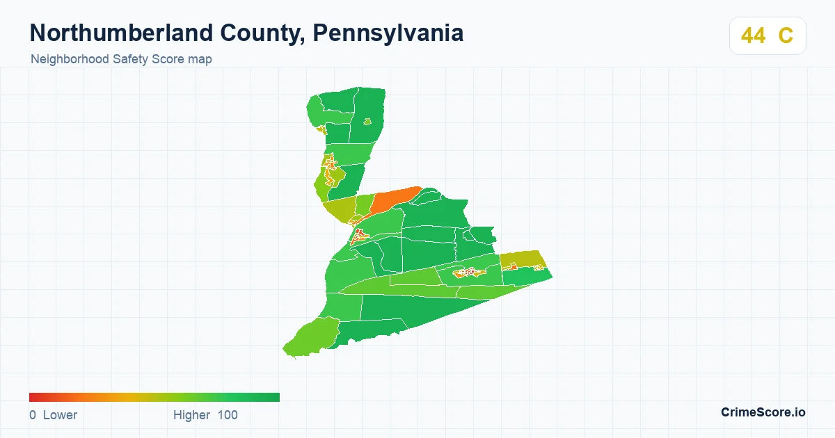Northumberland County, Pennsylvania neighborhood Safety Score map by Census block group