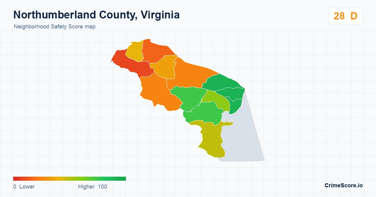 Northumberland County, Virginia neighborhood Safety Score map by Census block group