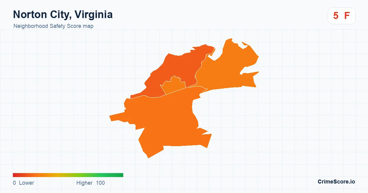 Norton City, Virginia neighborhood Safety Score map by Census block group