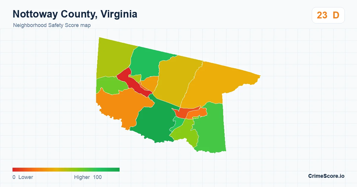 Nottoway County, Virginia neighborhood Safety Score map by Census block group