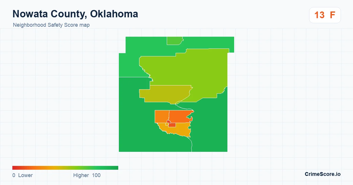 Nowata County, Oklahoma neighborhood Safety Score map by Census block group