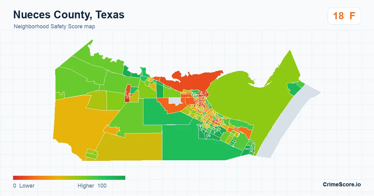 Nueces County, Texas neighborhood Safety Score map by Census block group