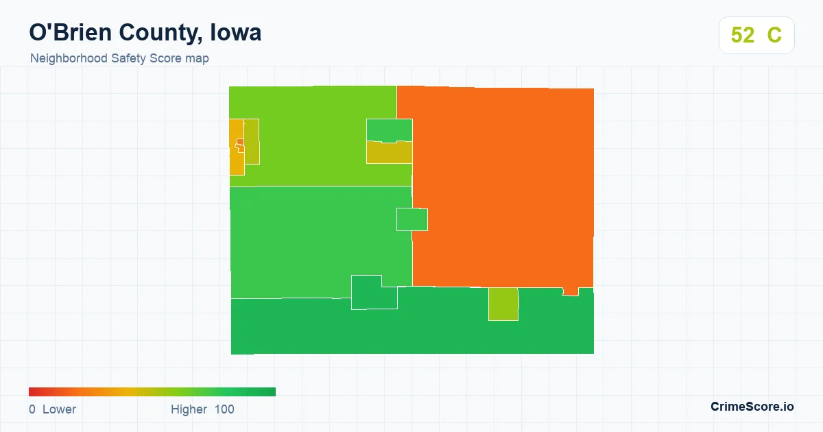 O'Brien County, Iowa neighborhood Safety Score map by Census block group