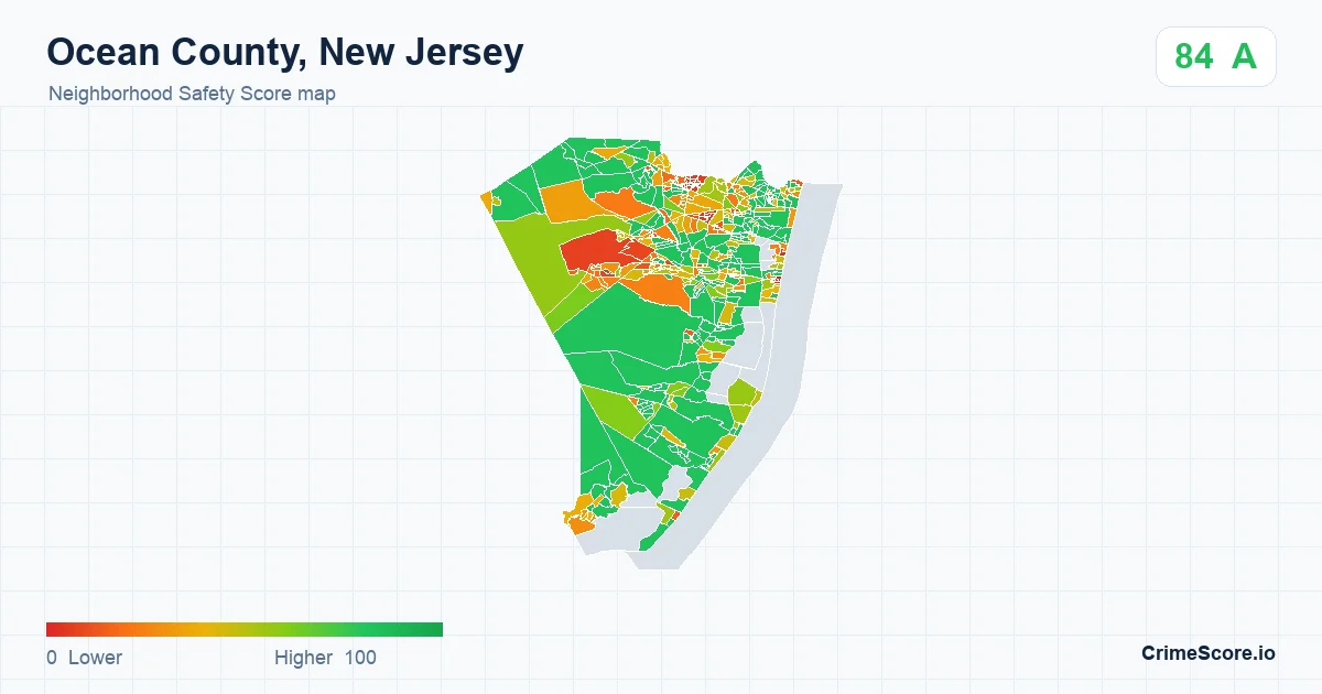Ocean County, New Jersey neighborhood Safety Score map by Census block group