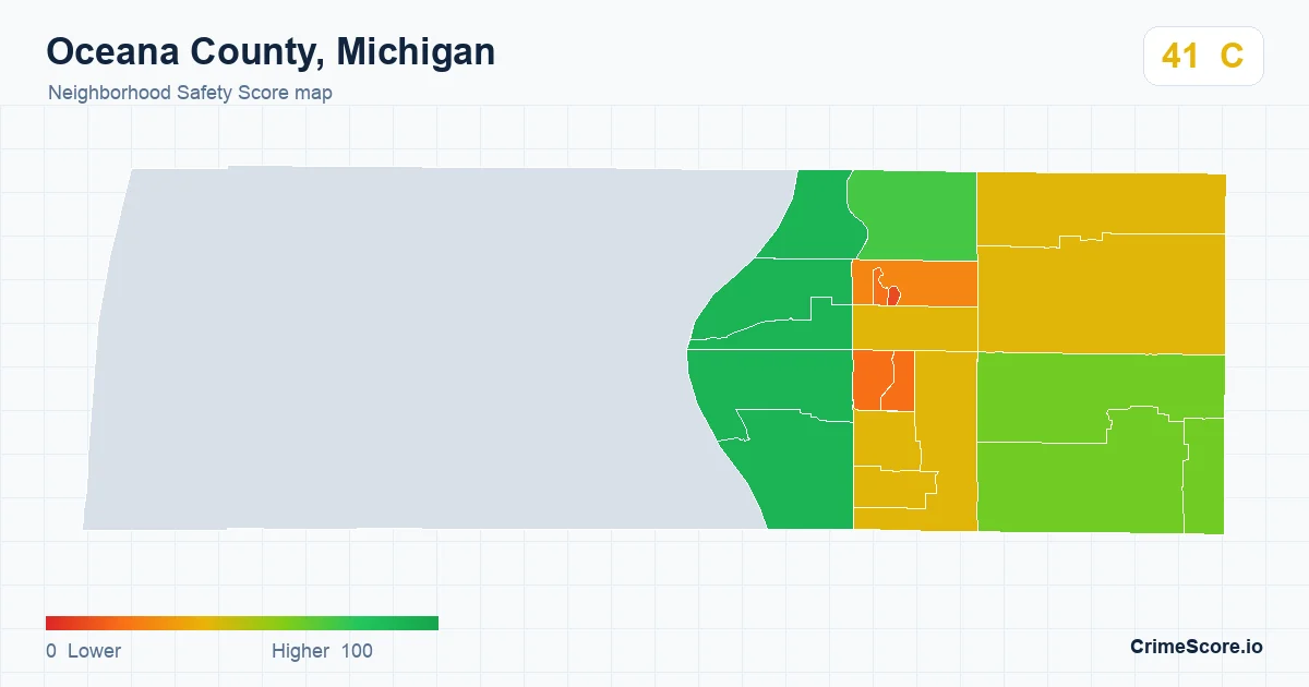 Oceana County, Michigan neighborhood Safety Score map by Census block group