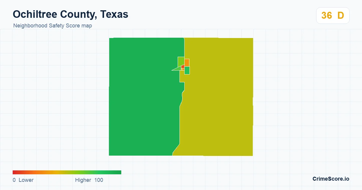 Ochiltree County, Texas neighborhood Safety Score map by Census block group