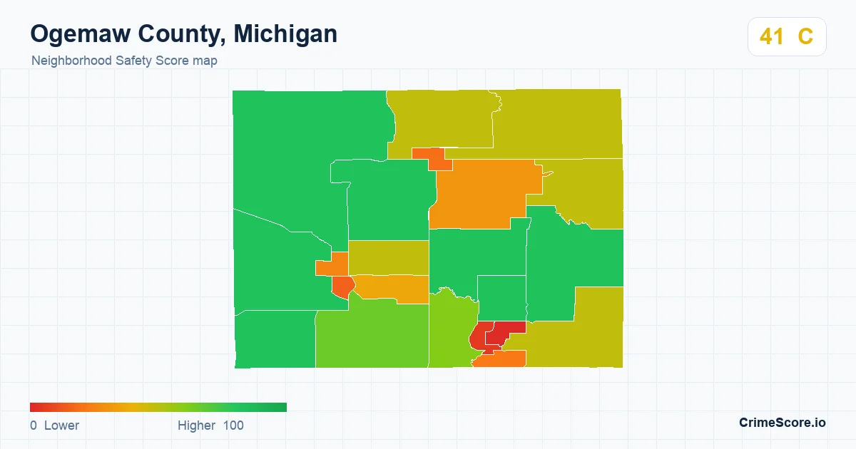 Ogemaw County, Michigan neighborhood Safety Score map by Census block group
