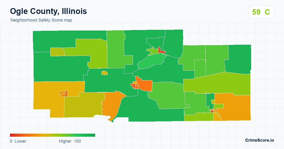 Ogle County, Illinois neighborhood Safety Score map by Census block group