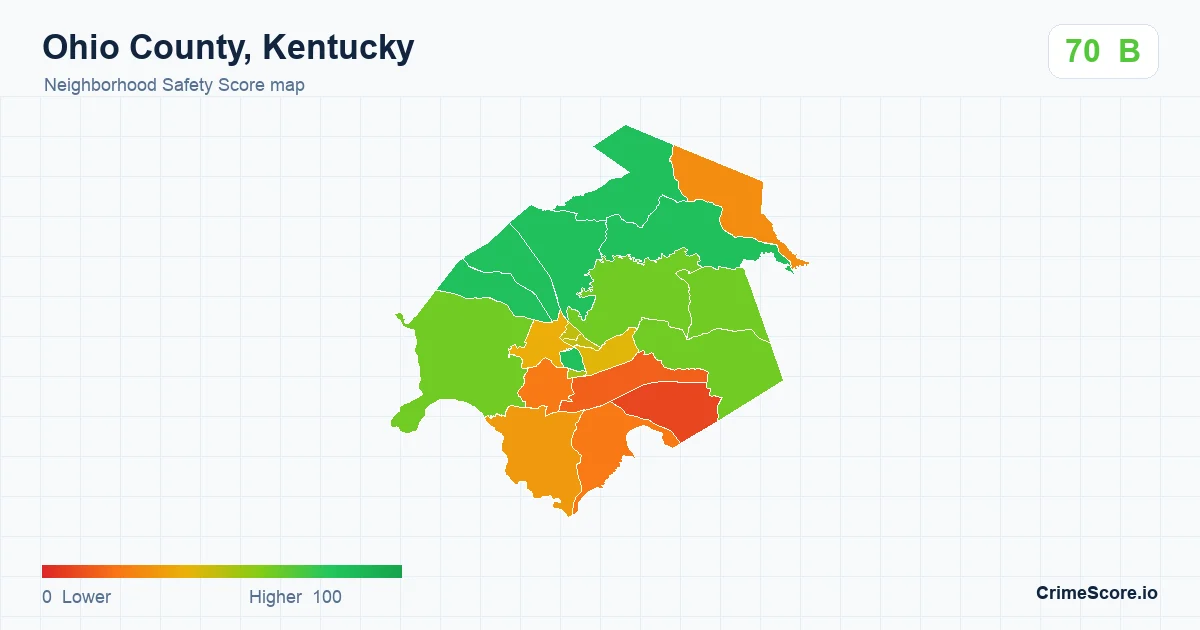 Ohio County, Kentucky neighborhood Safety Score map by Census block group