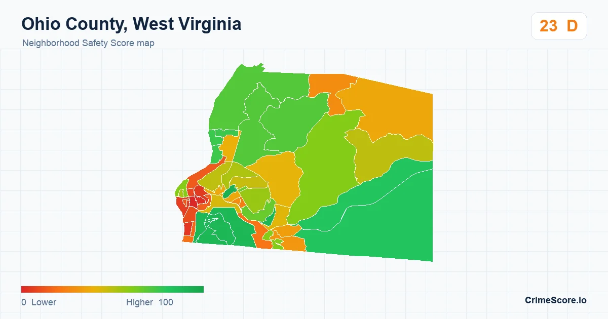 Ohio County, West Virginia neighborhood Safety Score map by Census block group