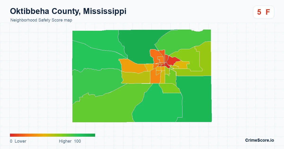 Oktibbeha County, Mississippi neighborhood Safety Score map by Census block group