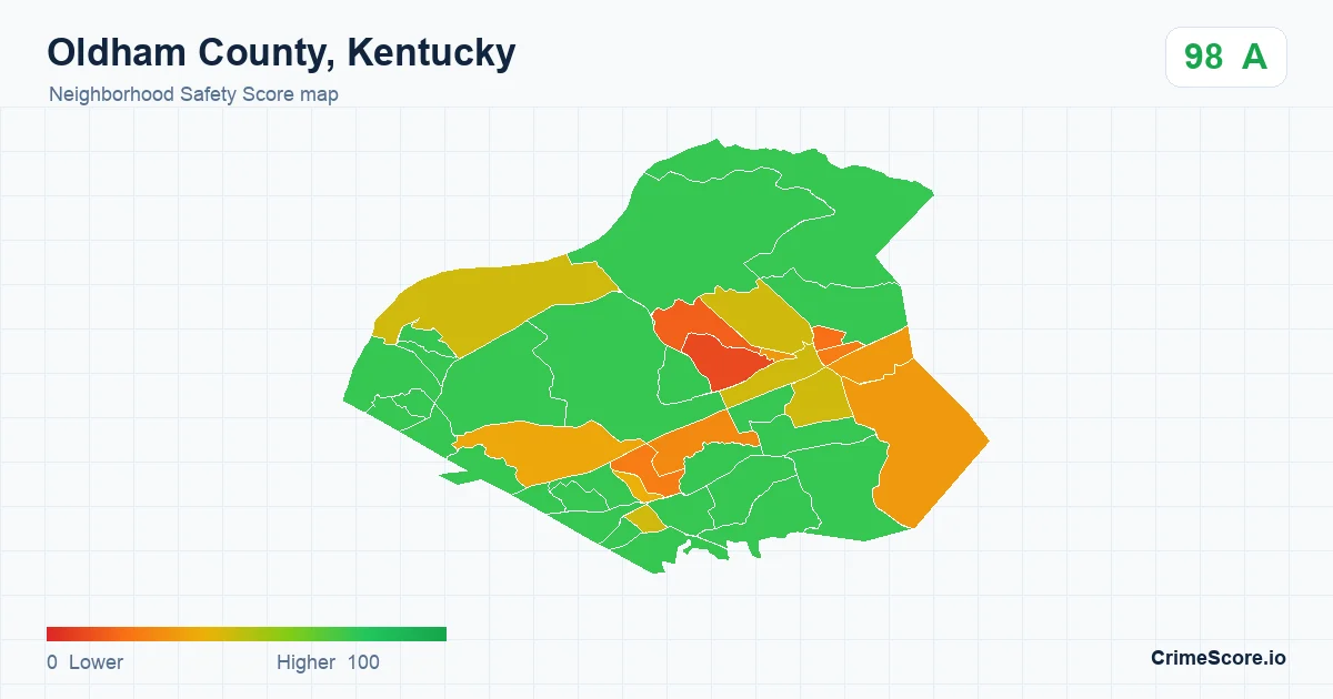 Oldham County, Kentucky neighborhood Safety Score map by Census block group