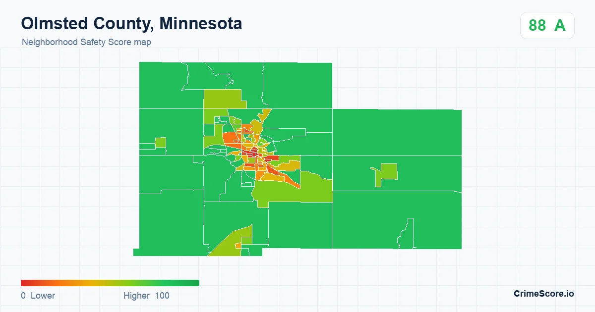 Olmsted County, Minnesota neighborhood Safety Score map by Census block group