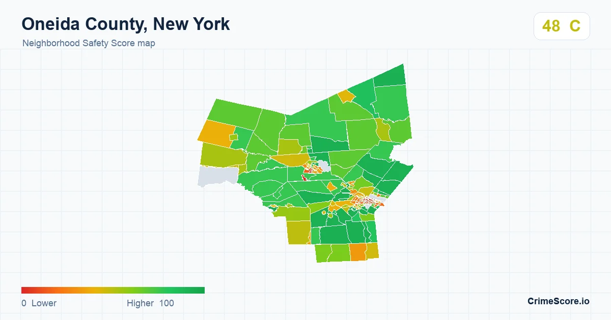 Oneida County, New York neighborhood Safety Score map by Census block group