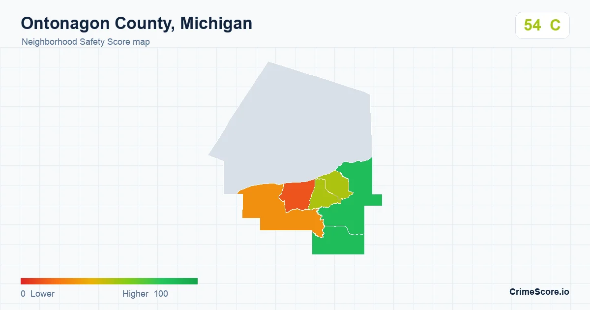 Ontonagon County, Michigan neighborhood Safety Score map by Census block group