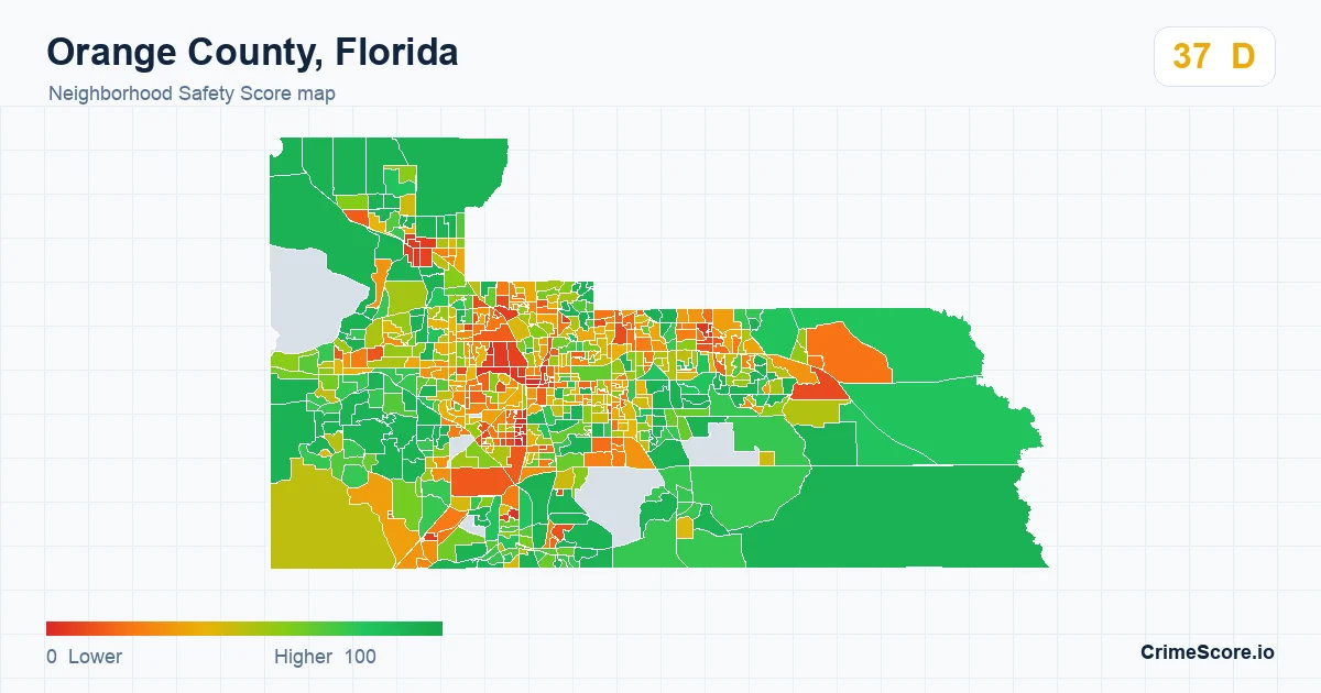 Orange County, Florida neighborhood Safety Score map by Census block group