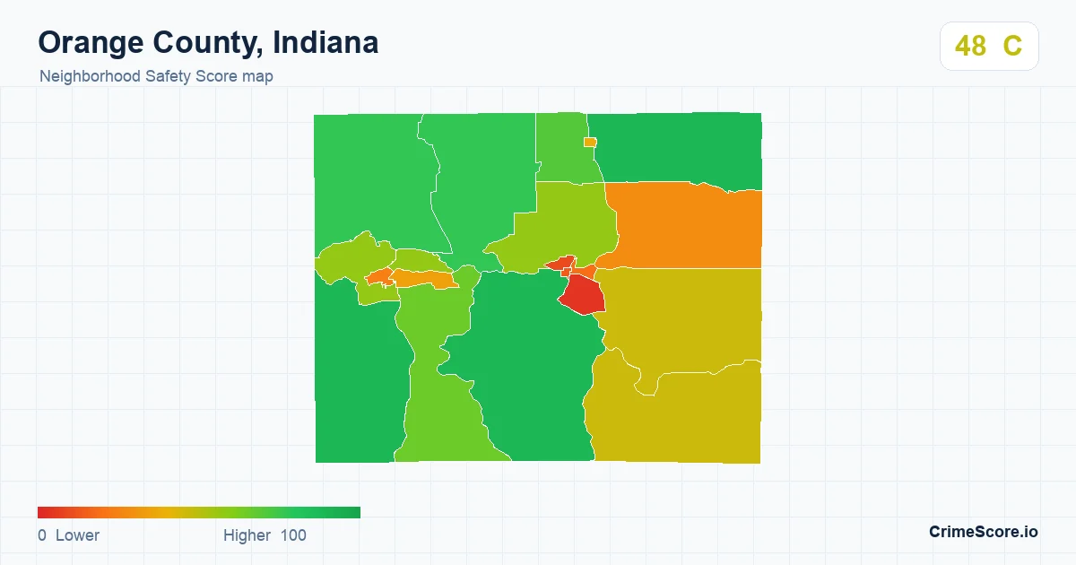 Orange County, Indiana neighborhood Safety Score map by Census block group
