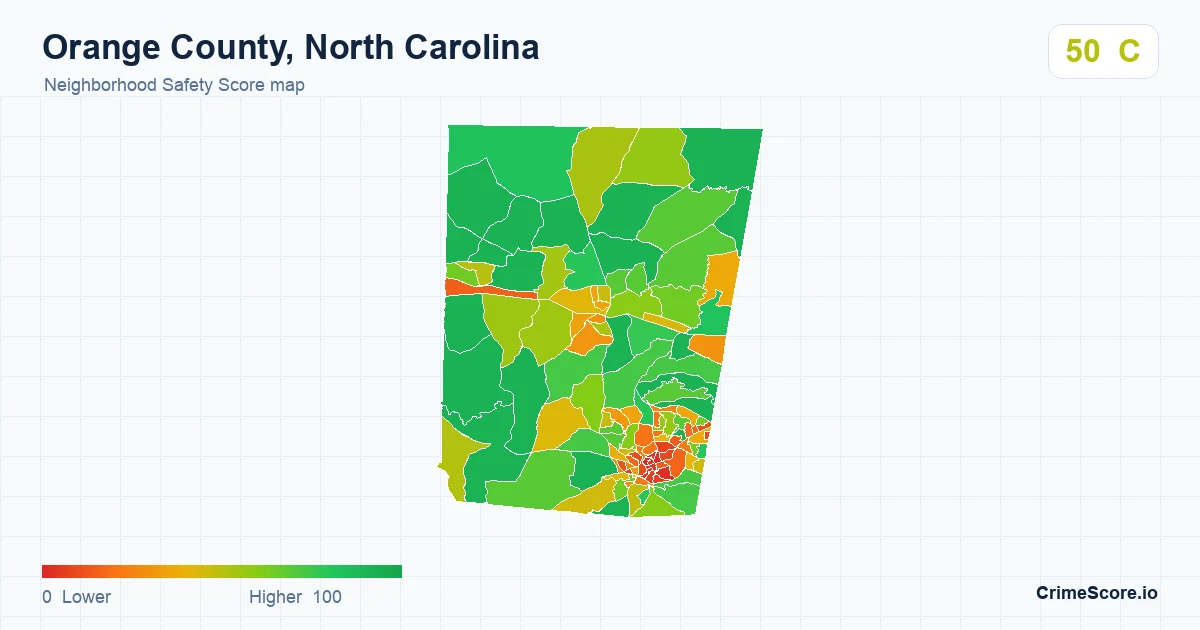 Orange County, North Carolina neighborhood Safety Score map by Census block group