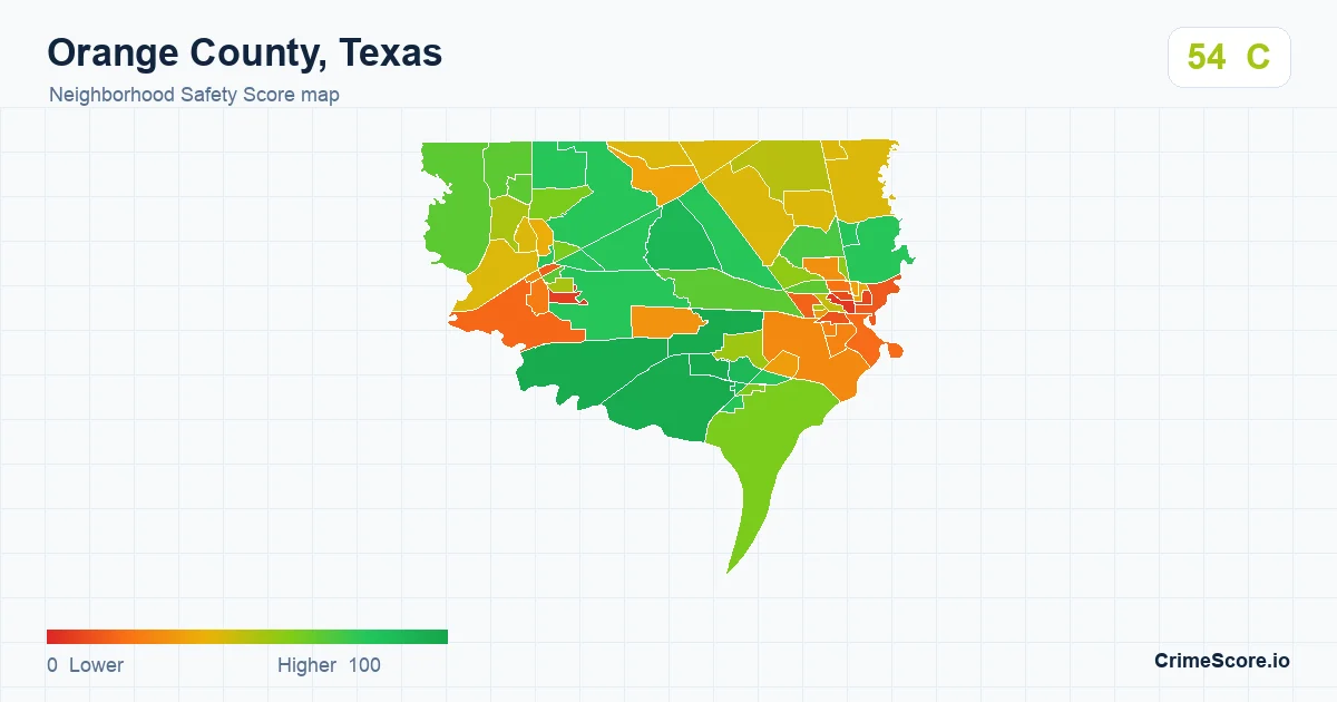 Orange County, Texas neighborhood Safety Score map by Census block group