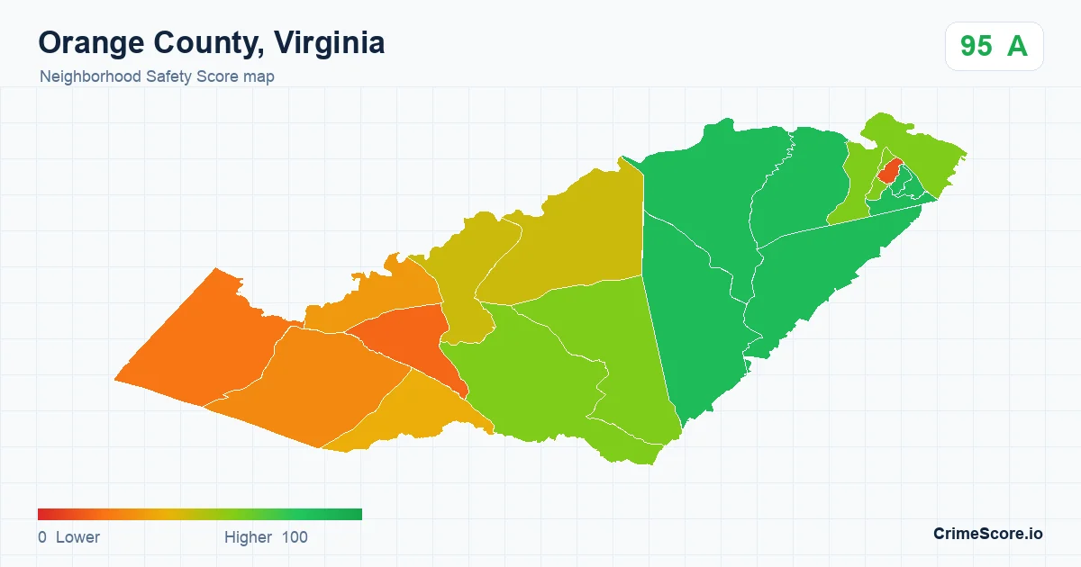 Orange County, Virginia neighborhood Safety Score map by Census block group