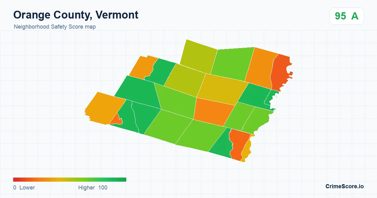 Orange County, Vermont neighborhood Safety Score map by Census block group