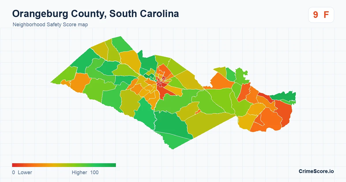Orangeburg County, South Carolina neighborhood Safety Score map by Census block group
