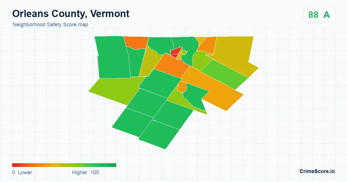 Orleans County, Vermont neighborhood Safety Score map by Census block group