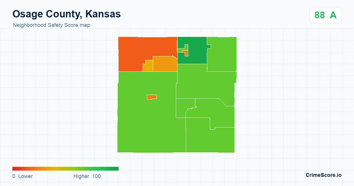 Osage County, Kansas neighborhood Safety Score map by Census block group