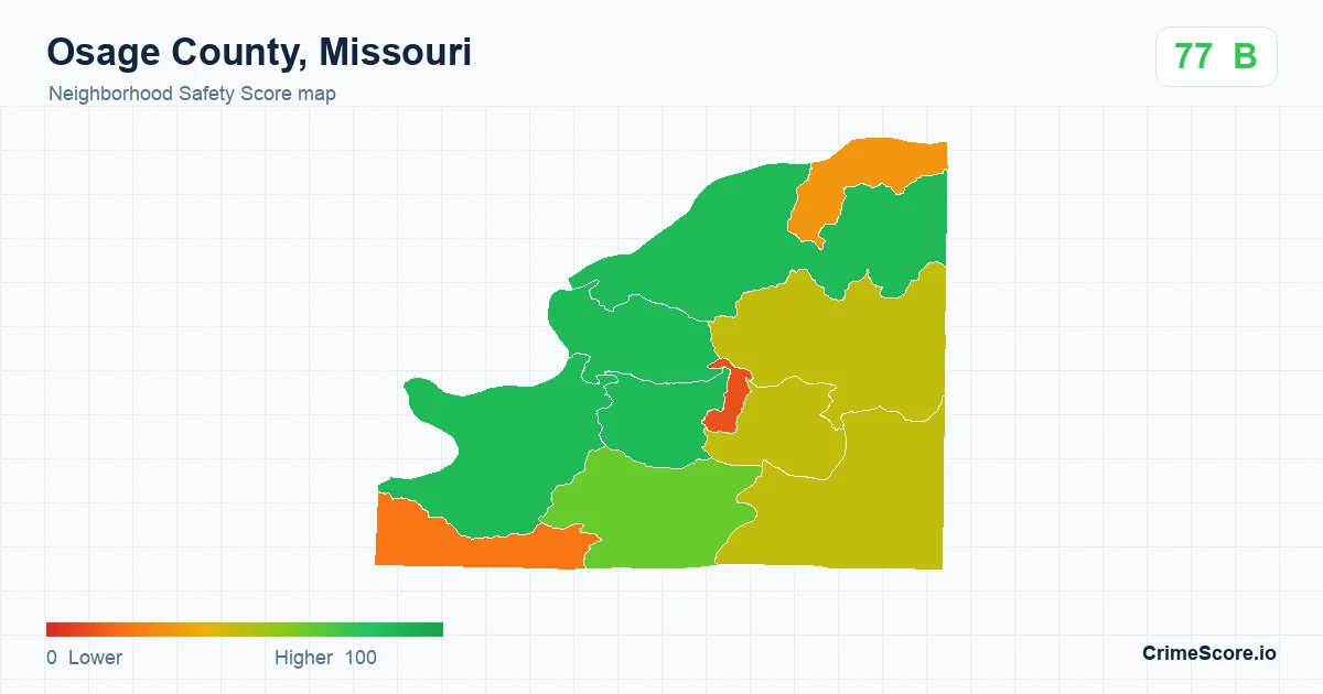 Osage County, Missouri neighborhood Safety Score map by Census block group
