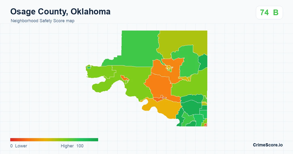 Osage County, Oklahoma neighborhood Safety Score map by Census block group