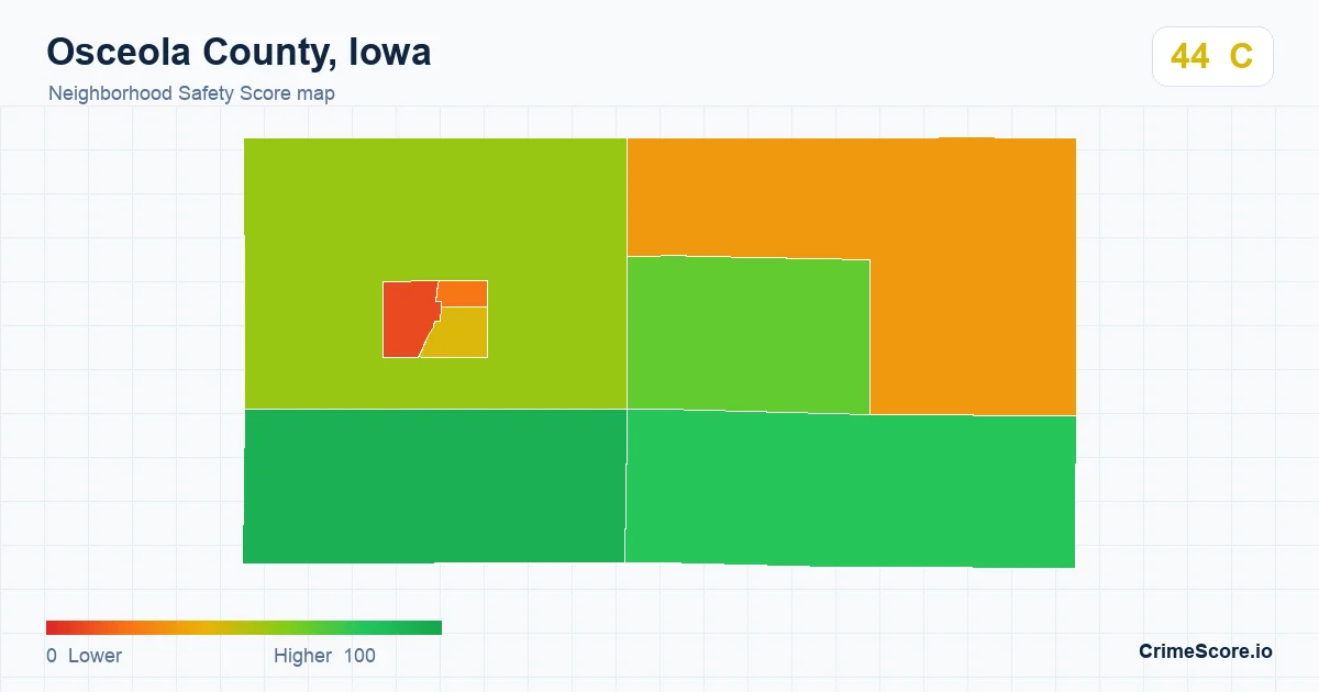 Osceola County, Iowa neighborhood Safety Score map by Census block group