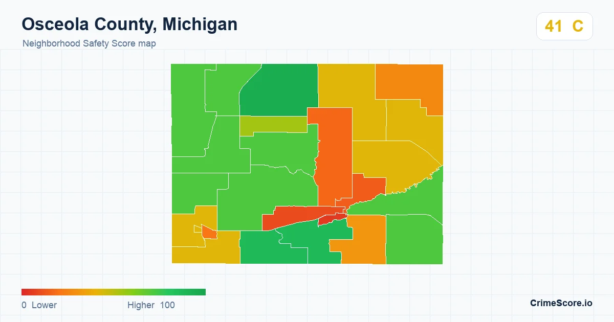 Osceola County, Michigan neighborhood Safety Score map by Census block group
