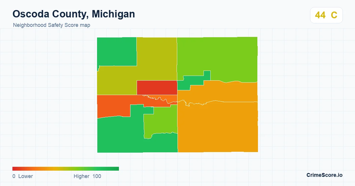 Oscoda County, Michigan neighborhood Safety Score map by Census block group