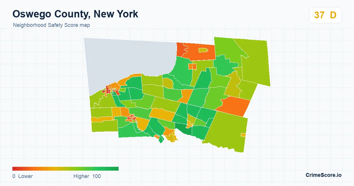 Oswego County, New York neighborhood Safety Score map by Census block group