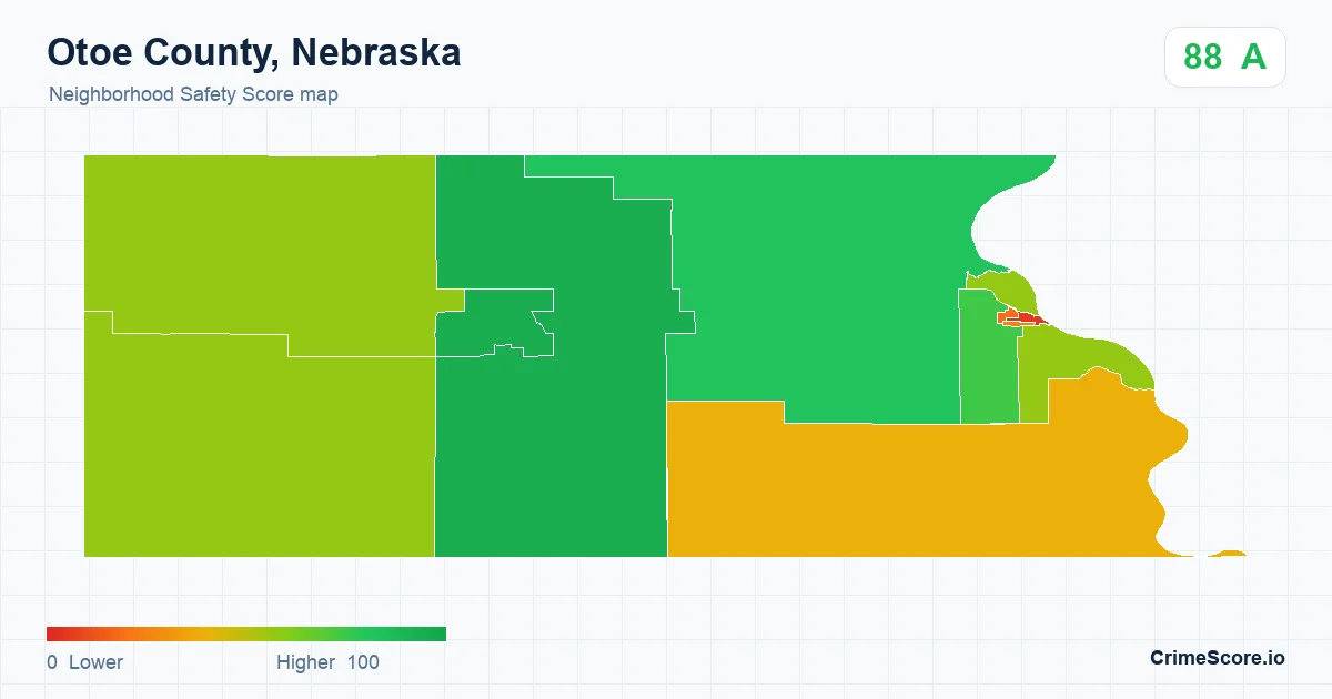 Otoe County, Nebraska neighborhood Safety Score map by Census block group