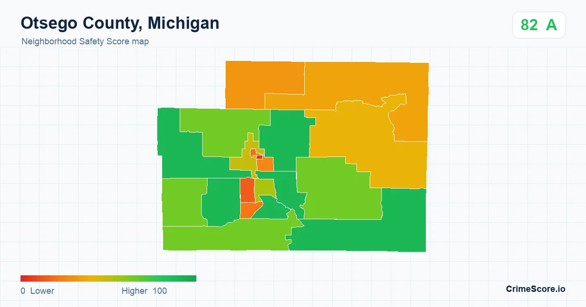 Otsego County, Michigan neighborhood Safety Score map by Census block group