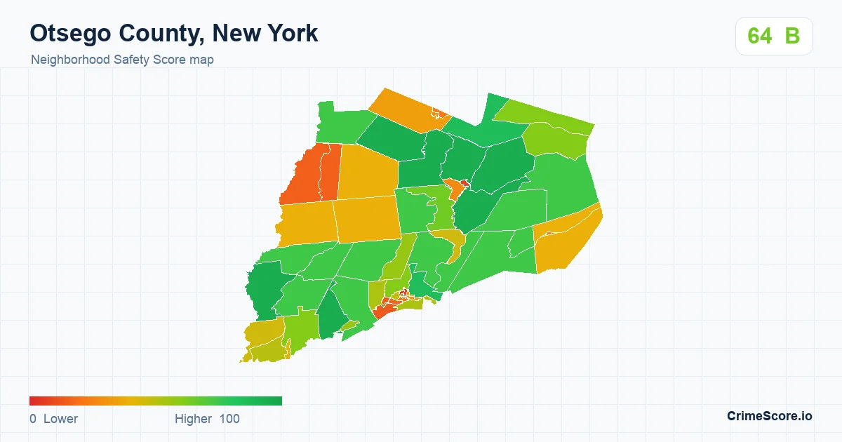 Otsego County, New York neighborhood Safety Score map by Census block group