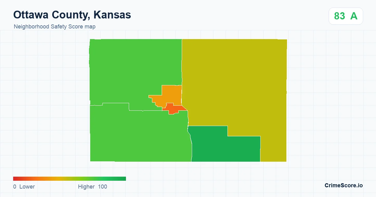 Ottawa County, Kansas neighborhood Safety Score map by Census block group