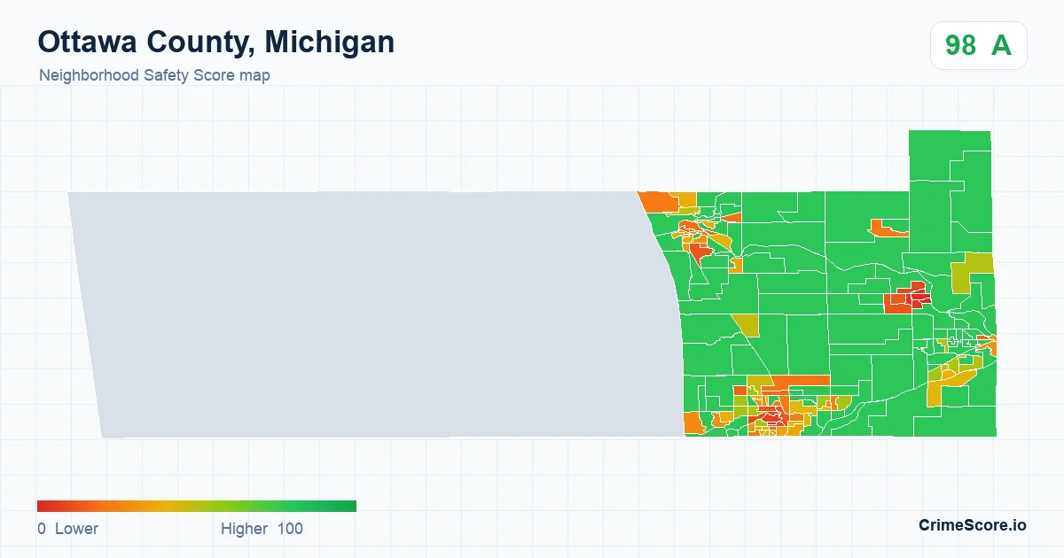 Ottawa County, Michigan neighborhood Safety Score map by Census block group
