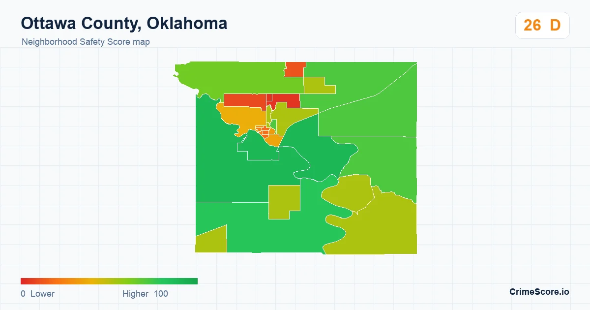 Ottawa County, Oklahoma neighborhood Safety Score map by Census block group