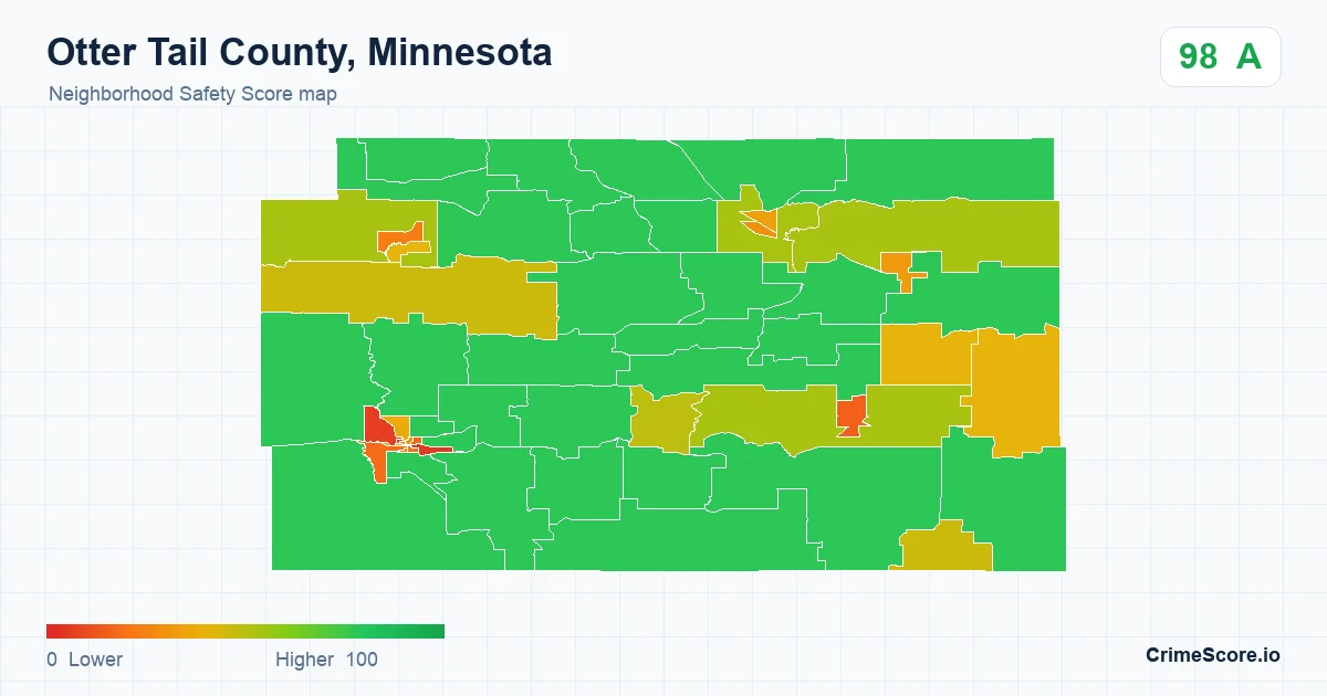 Otter Tail County, Minnesota neighborhood Safety Score map by Census block group
