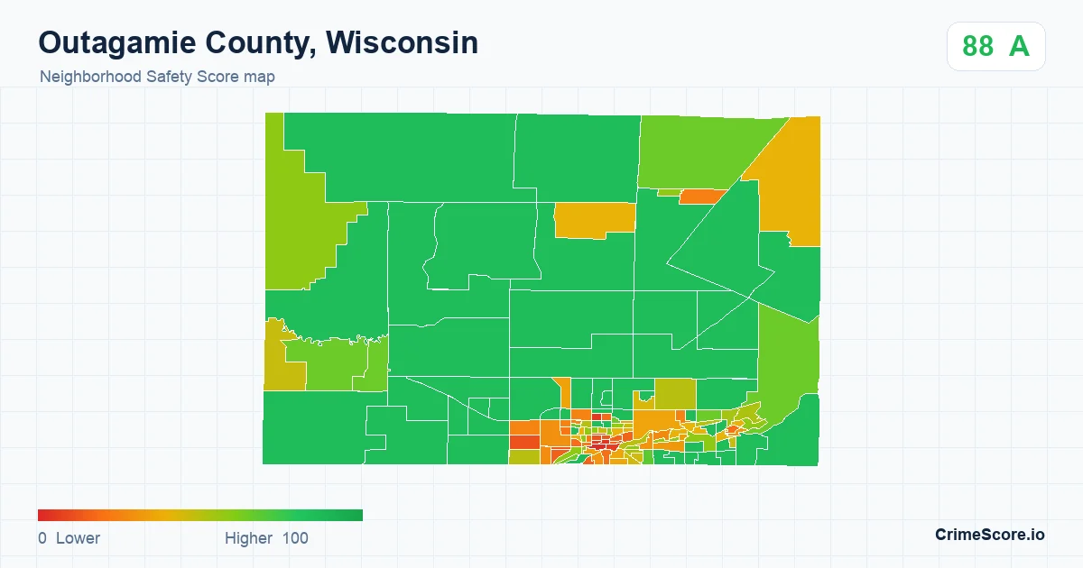 Outagamie County, Wisconsin neighborhood Safety Score map by Census block group